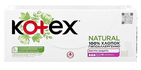 Kotex прокладки ежедневные Natural нормал+  18шт