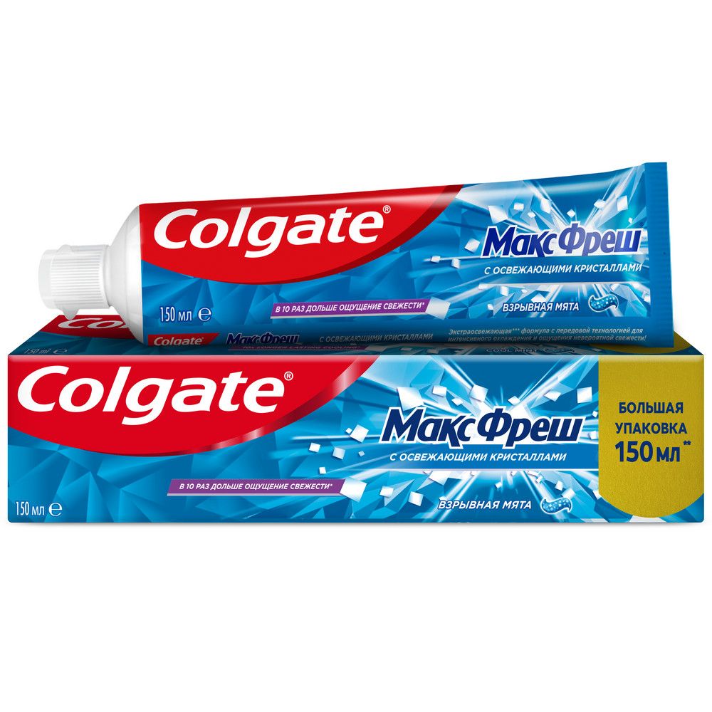 Colgate зубная паста макс фреш взрывная мята с освежающими кристаллами для свежего дыхания и защиты от кариеса 150 мл