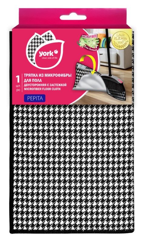 York салфетка из микрофибры для пола двухсторонняя с застёжкой пепита  50х60 см