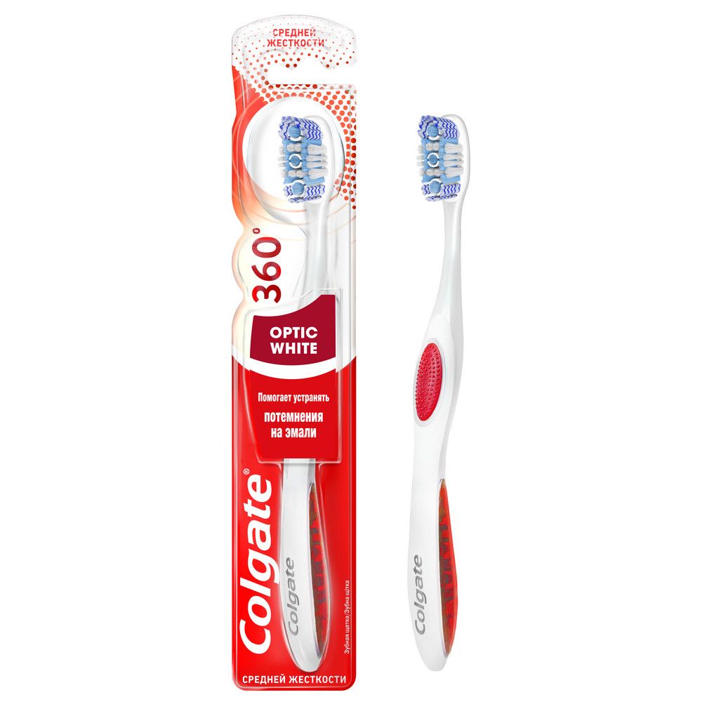 Colgate зубная щетка 360? optic white отбеливающая средней жесткости