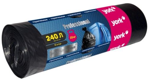 YORK мешки строительные прочные york 240л 10шт 45 мкм пвд без завязок черные
